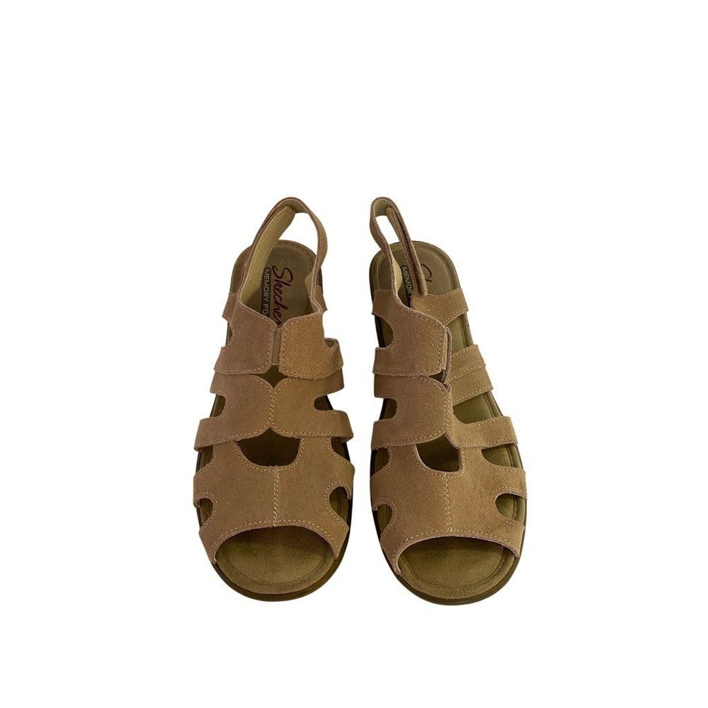 Skechers Womens Memory Foam Sizr 7 Beige Sandals Open Toe Slingback Wedge - Picture 2 of 8